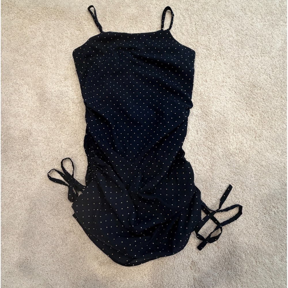 J.O.A. Dress Women‎ Small Ruched Dots Navy Mini Dress Zip